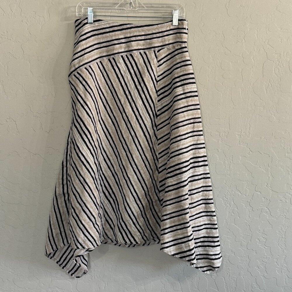 Black and Cream Pattern Midi Skirt Linen with Handkerchief Hem